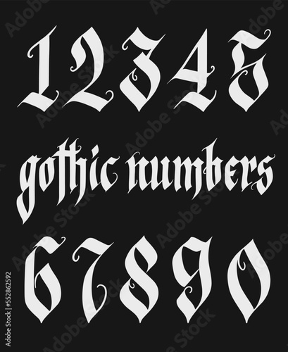 Gothic style numbers handwritten symbols
