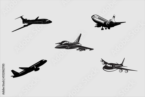set of silhouettes of airplanes