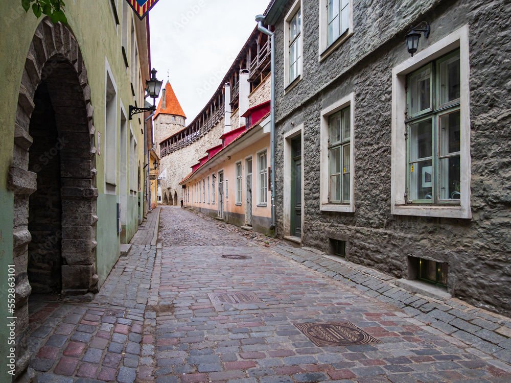 Tallinn, Estonia - Sep, 2022: View of Tallinn medieval old town, St. Catherine's Passage formerly known as Monk's Alley, with many 15th-17th century buildings , Europe