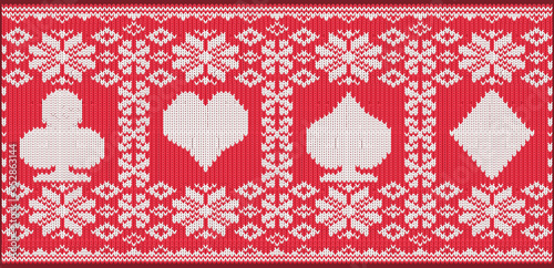 New year knitted banner with xmas poker cards, vector illustration