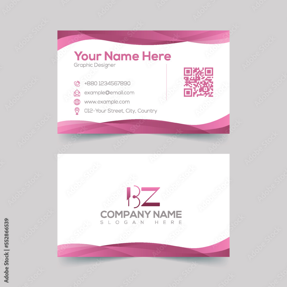 Wavy pink gradient business card template 