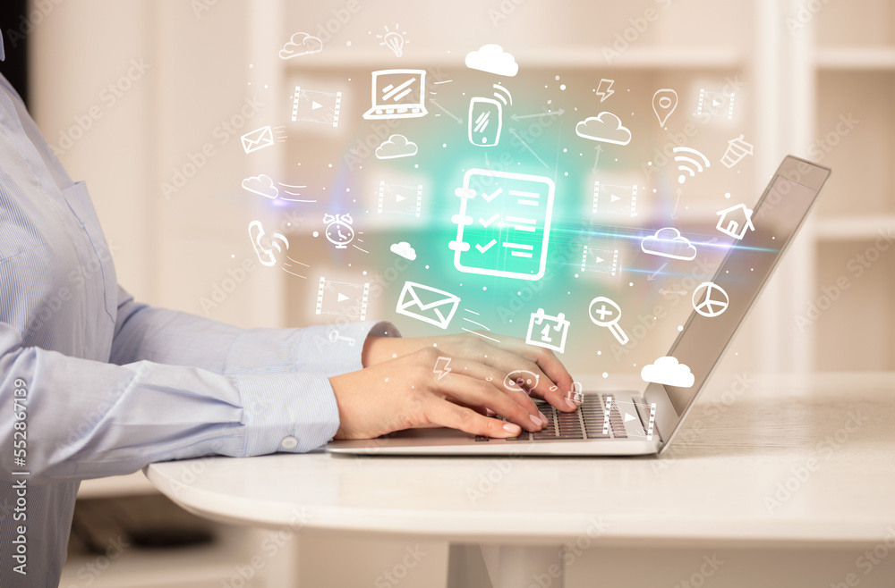 Businessman working on laptop with new business concept Businessman working on laptop with new business concept