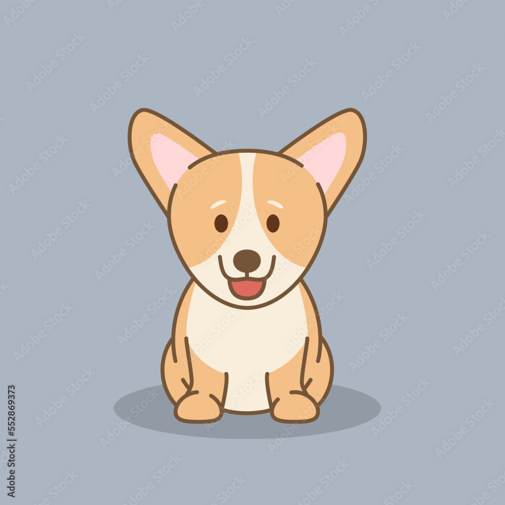 A little dog corgi, logo. Funny cartoon character, logotype, badge, sticker, emblem on blue background isolated. Vector illustration, flat, line art style, creative design A little dog corgi, logo. Funny cartoon character, logotype, badge, sticker, emblem on blue background isolated. Vector illustration, flat, line art style, creative design