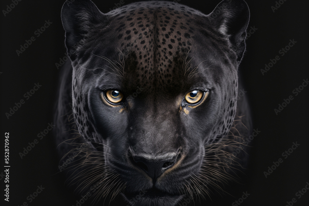 Close up on a  black panther eyes on black