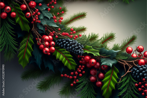 Christmas garland of spruce with red berries