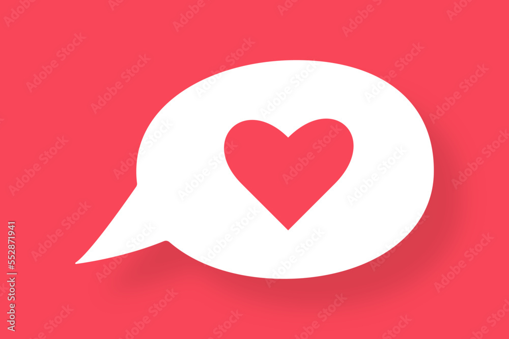 Vector love speech bubble valentines day card with heart flat design red pink color Vector love speech bubble valentines day card with heart flat design red pink color