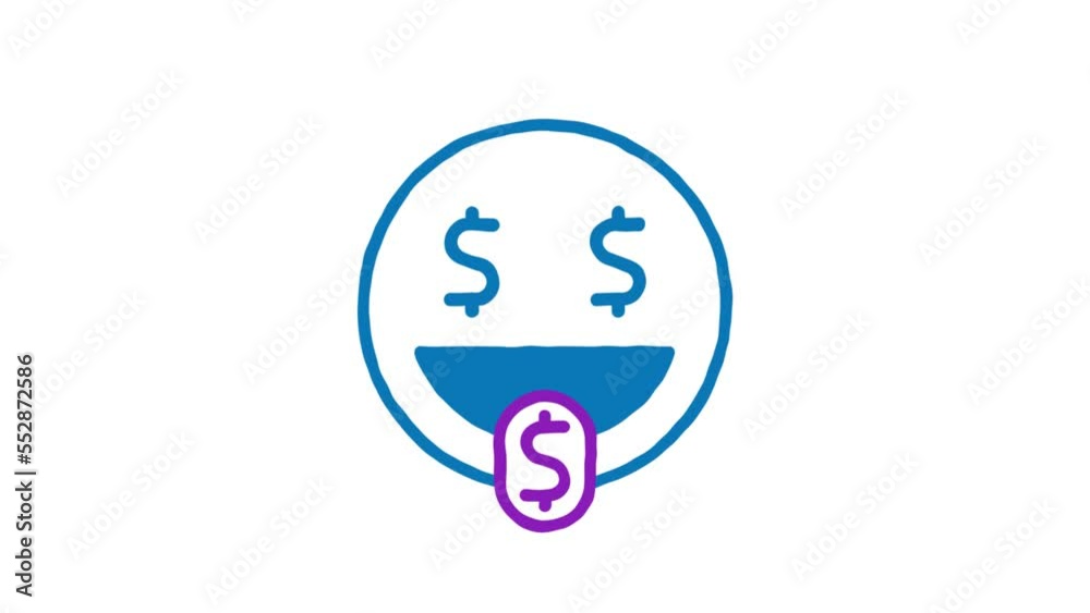 Emoticon shows tongue with dollar sign. Animated doodle emoticon. Alpha channel Emoticon shows tongue with dollar sign. Animated doodle emoticon. Alpha channel