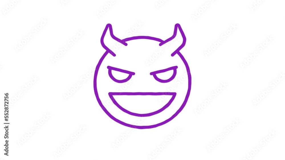 Emoticon with horns smiles broadly. Animated doodle emoticon. Alpha channel Emoticon with horns smiles broadly. Animated doodle emoticon. Alpha channel
