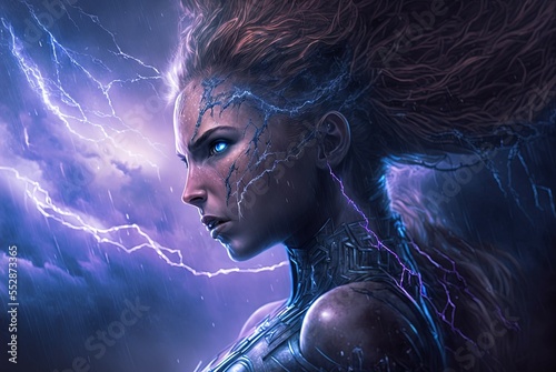Thunderstorm Goddess. Generative AI, non-existent person.	