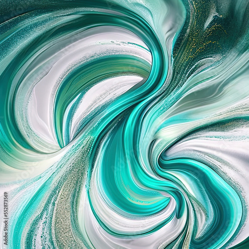 photography of Spectacular image of teal and white liquid ink churning together