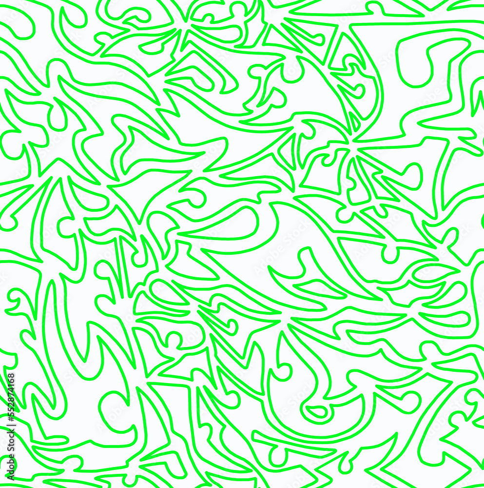 Fototapeta premium Abstract doodle drawing with green lines on a white background.Seamless pattern. 