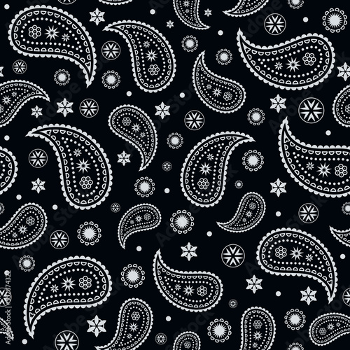 Seamless paisley pattern ornament Bandana Print. Silk neck scarf or kerchief abstract pattern design