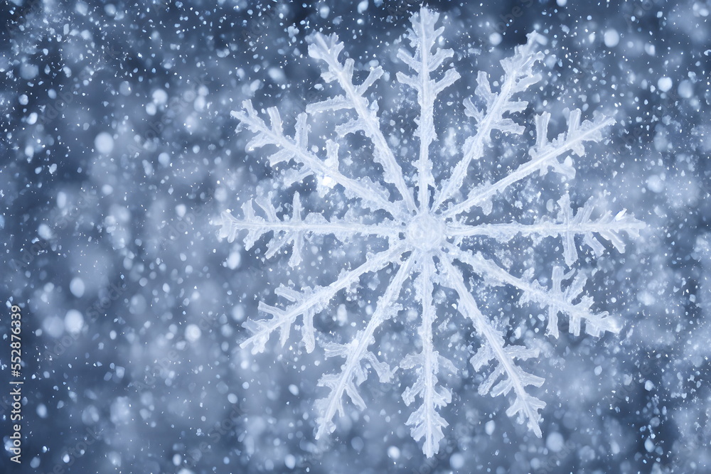 Realistic illustration macro of snowflake, generative ai Realistic illustration macro of snowflake, generative ai