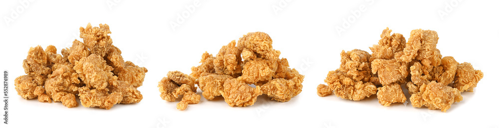 Set of fried popcorn chicken isolated on white background. Set of fried popcorn chicken isolated on white background.
