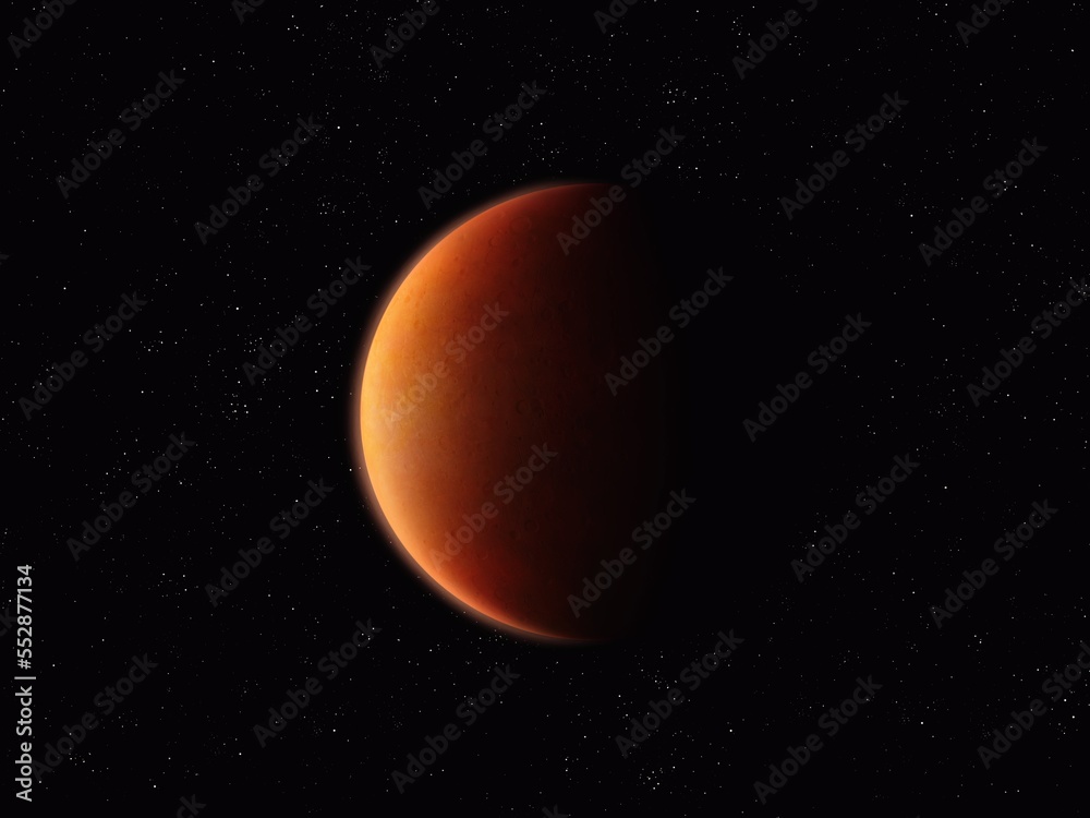 Rocky planet isolated, desert planet covered with craters in space, cosmic landscape, surface of the planet. Rocky planet isolated, desert planet covered with craters in space, cosmic landscape, surface of the planet.