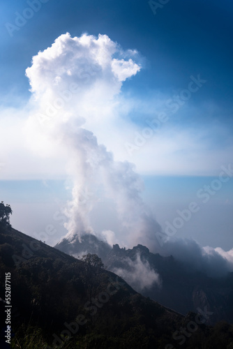 Cloud of smoke emanating from the summit of the Santiaguito