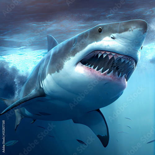 White shark underwater  photorealistic illustration generated by Ai