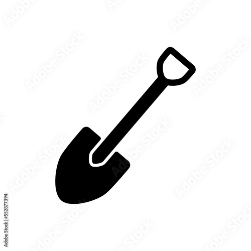 Black shovel with handle icon. Gardening and construction tool for work in agriculture and vector industry