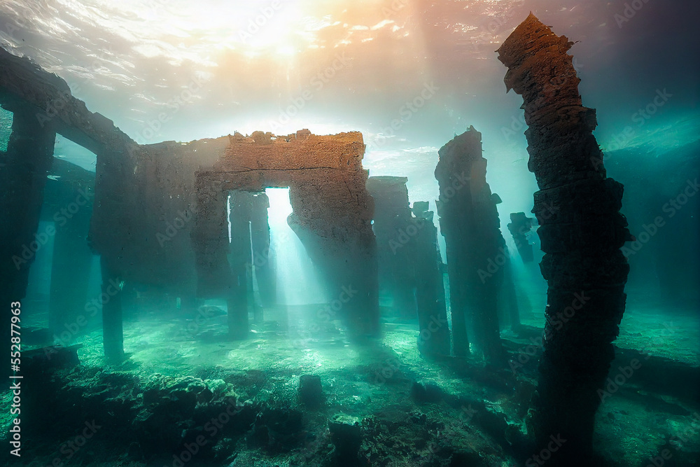 A unique underwater scene archaeological ruins and ancient walls