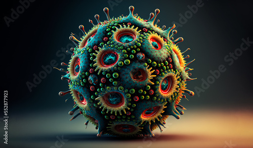Abstract art. Colorful painting art of a nasty virus. Background illustration. Generative AI. photo