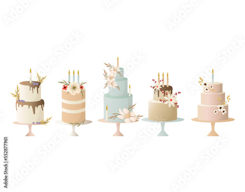 Beautiful festive flower-decorated cake. birthday or wedding cake