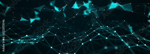 Abstract network of particles and lines. Technology connection. Digital background. 3d rendering
