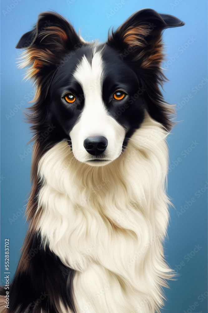 Border collie dog portrait, illustration, generative ai