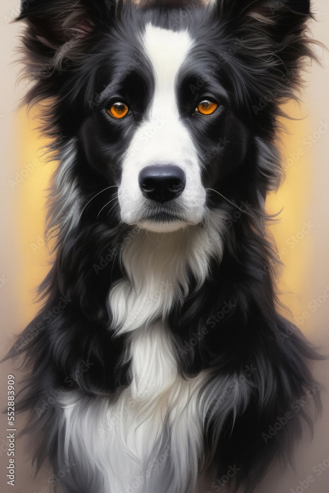 Border collie dog portrait, illustration, generative ai
