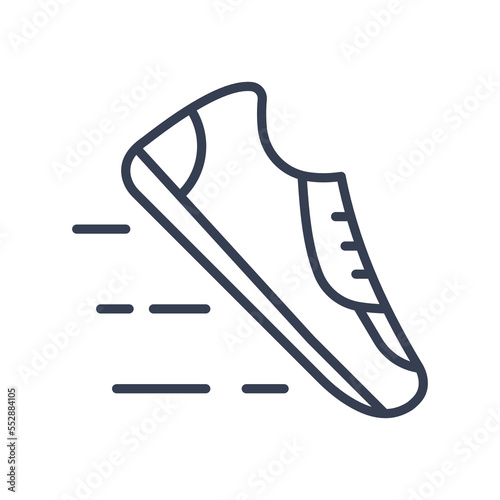 Flat linear running shoes on white backgroung. Sports and fitness running concept vector icon design.