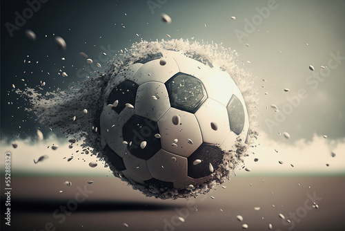 ai midjourney illustration of a black and white soccer ball flying