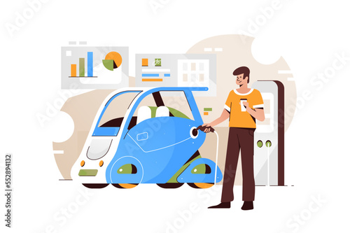 Man to refuel car at gas station.