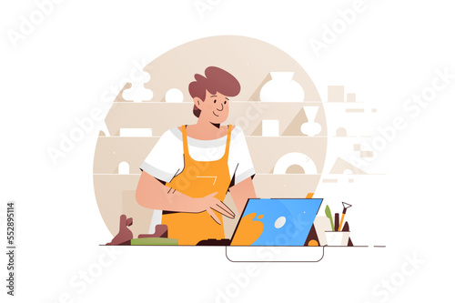 Seller working in hardware store at cashpoint