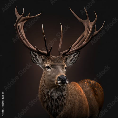 portrait of a red deer stag in the woods