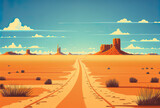 Long, straight dirt road in the desert vanishes into the distance. Generative AI