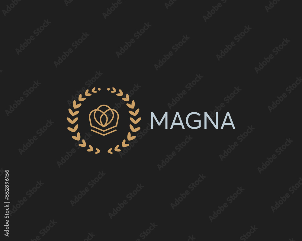 Fototapeta premium Linear crown emblem. Elegant royal king sign logotype. Luxury wealth icon. Vector illustration.