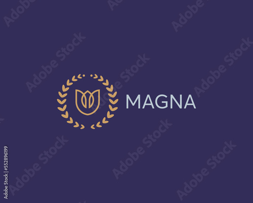 Abstract flower emblem. Elegant bud petal logo. Linear salon jewelry spa cosmetics sign icon. Vector illustration.