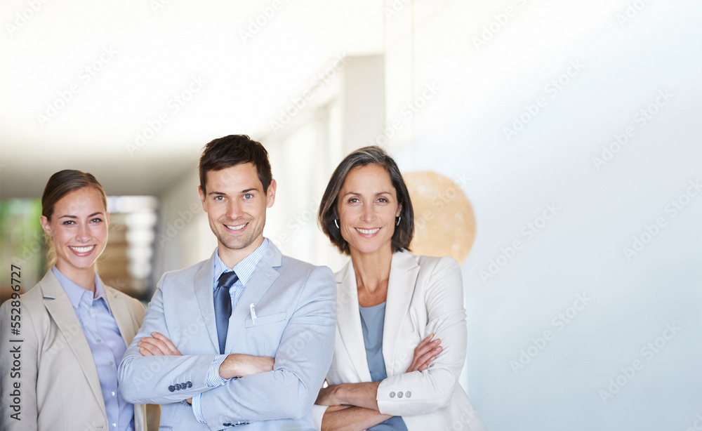 Confidence always wins out in the end. Portrait of three successful and happy businesspeople standing together. Confidence always wins out in the end. Portrait of three successful and happy businesspeople standing together.