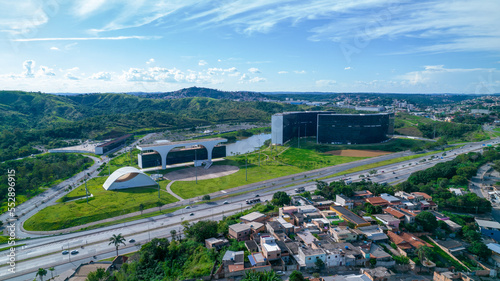 BH, Minas Gerais, Brazil - 12, 2022: Aerial view of the City Administration state government of Minas Gerais, Project Brazilian architect Oscar Niemeyer. Administration city view on a beautiful day