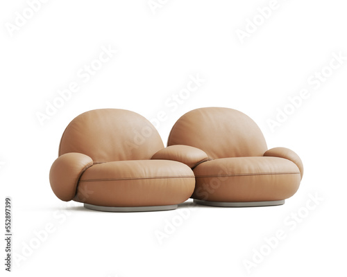 3d rendering of an isolated modern tobacco brown leather double lounge armchair	 photo