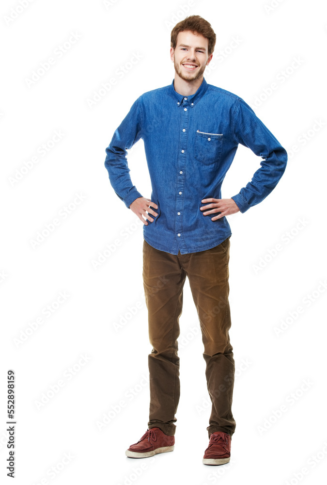 Fototapeta premium Casually handsome. A full length portrait of a happy young man isolated on white.