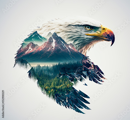 Photographie Bald eagle and the Pacific Northwest, double exposure photography