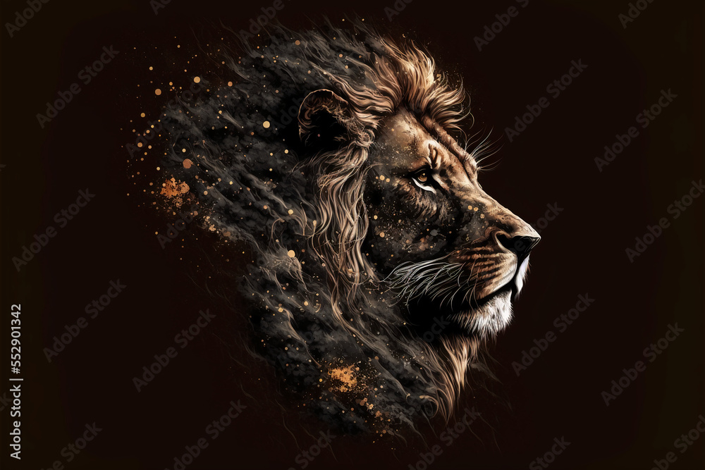 Naklejka premium Beautiful creative illustration of a lion. Generative AI 