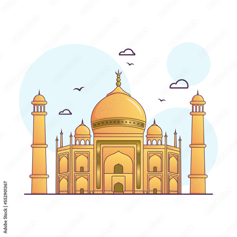 Cute adorable cartoon moeslim muslim great mosque illustration for sticker icon mascot and logo