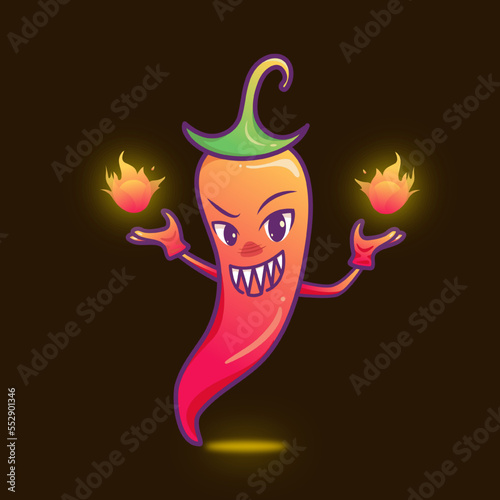 Cute adorable cartoon evil fire chili illustration for sticker icon mascot and logo