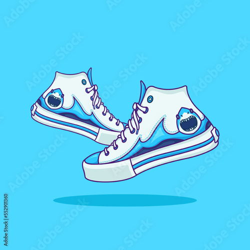 Cute adorable cartoon shark wave shoes set illustration for sticker icon mascot and logo