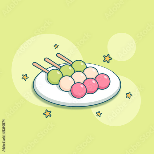 Cute adorable cartoon dango mochi onigiri dessert illustration for sticker icon mascot and logo