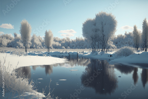 Rzeka płynąca przez zimowy krajobraz