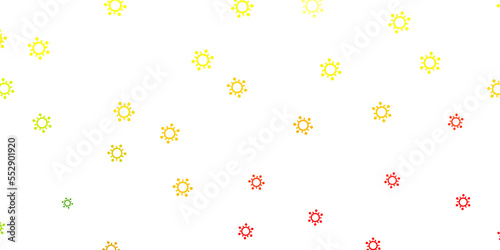 Light red, yellow vector background with covid-19 symbols.