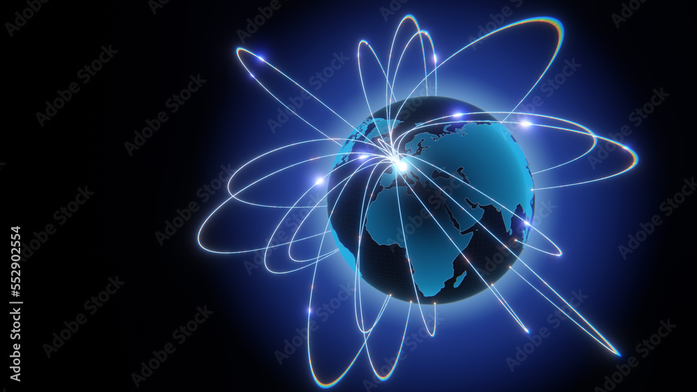 Globalization and communication concept. Earth and luminous rays. 3d rendering Globalization and communication concept. Earth and luminous rays. 3d rendering