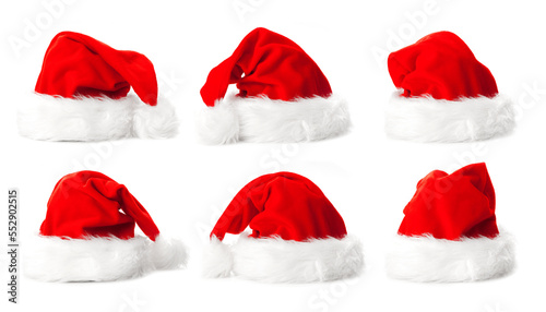 Set of Santa hats. Isolated on white background.